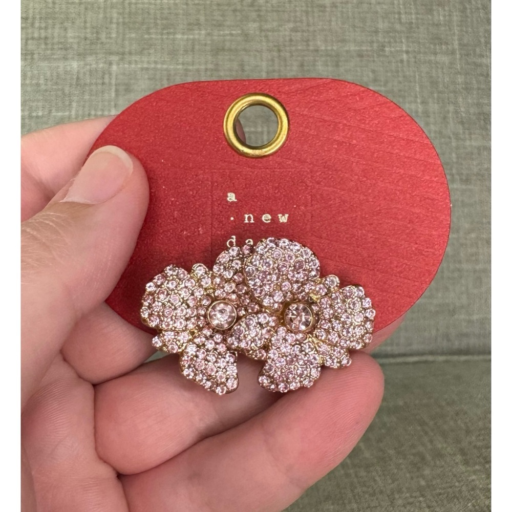 Pink Rhinestone Flower Earrings